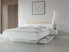 Schlafzimmer-Set FLOVIA – 6-teilig mit Schiebetürenschrank, Bett in 2 Liegeflächen (160×200 oder 180×200 cm), 2 Nachttischen, Schubkasten-Set und Kommode – Alpinweiß