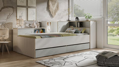 JUGENDZIMMER-SET PENORA – 4-teilig mit Bett 90×200 cm, Kleiderschrank, Schreibtisch und Kommode – Weiß / Grau New York