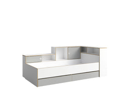 JUGENDZIMMER-SET PENORA – 4-teilig mit Bett 90×200 cm, Kleiderschrank, Schreibtisch und Kommode – Weiß / Grau New York