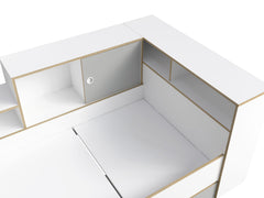 JUGENDZIMMER-SET PENORA – 4-teilig mit Bett 90×200 cm, Kleiderschrank, Schreibtisch und Kommode – Weiß / Grau New York