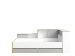 JUGENDZIMMER-SET PENORA – 4-teilig mit Bett 90×200 cm, Kleiderschrank, Schreibtisch und Kommode – Weiß / Grau New York