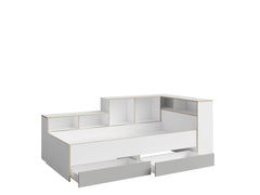 JUGENDZIMMER-SET PENORA – 4-teilig mit Bett 90×200 cm, Kleiderschrank, Schreibtisch und Kommode – Weiß / Grau New York