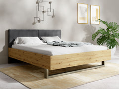 Schlafzimmer-Set RAVENO – 5-teilig mit Kleiderschrank, Bett in 2 Liegeflächen (160×200 oder 180×200 cm), Lattenrost, Kommode und 2 Nachttischen – Grau Graphit / Artisan Eiche
