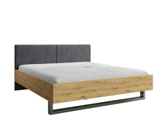 Schlafzimmer-Set RAVENO – 5-teilig mit Kleiderschrank, Bett in 2 Liegeflächen (160×200 oder 180×200 cm), Lattenrost, Kommode und 2 Nachttischen – Grau Graphit / Artisan Eiche