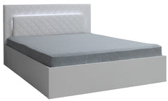Schlafzimmer-Set PAVORA  – 6-teilig mit Schiebetürenschrank, Bett 160×200 cm, wahlweise mit oder ohne Bettkasten, Lattenrost, Kommode und 2 Nachttischen – Alpinweiß / Weiß Hochglanz