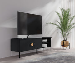 Wohnzimmer-Set MERONA – 4-teilig mit beleuchteter Vitrine, TV-Lowboard, Couchtisch und Sideboard – Schwarz Graphit