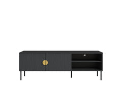 Wohnzimmer-Set MERONA – 4-teilig mit beleuchteter Vitrine, TV-Lowboard, Couchtisch und Sideboard – Schwarz Graphit