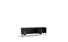 Wohnzimmer-Set MERONA – 4-teilig mit beleuchteter Vitrine, TV-Lowboard, Couchtisch und Sideboard – Schwarz Graphit