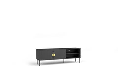 Wohnzimmer-Set MERONA – 4-teilig mit beleuchteter Vitrine, TV-Lowboard, Couchtisch und Sideboard – Schwarz Graphit