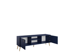 Wohnzimmer-Set ROSVIA – 5-teilig mit Vitrine, 2 Sideboards, TV-Lowboard und Couchtisch – Vitrine wahlweise mit oder ohne Beleuchtung – Dunkelblau