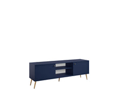 Wohnzimmer-Set ROSVIA – 5-teilig mit Vitrine, 2 Sideboards, TV-Lowboard und Couchtisch – Vitrine wahlweise mit oder ohne Beleuchtung – Dunkelblau