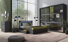 Schlafzimmer-Set FAVERO – 5-teilig mit Schiebetürenschrank, Bett in 3 Liegeflächen (140×200, 160×200 oder 180×200 cm), Kommode und 2 Nachttischen – Grau Graphit