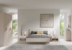 Schlafzimmer-Set LEVARO – 4-teilig mit Kleiderschrank, Bett in 2 Liegeflächen (160×200 oder 180×200 cm), wahlweise mit oder ohne Bettkasten und 2 Nachttischen – Wüstensand