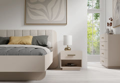 Schlafzimmer-Set LEVARO – 4-teilig mit Kleiderschrank, Bett in 2 Liegeflächen (160×200 oder 180×200 cm), wahlweise mit oder ohne Bettkasten und 2 Nachttischen – Wüstensand