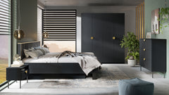 Schlafzimmer-Set MERONA– 5-teilig mit Kleiderschrank, Bett in 2 Liegeflächen (160×200 oder 180×200 cm), wahlweise mit oder ohne Bettkasten, Kommode und 2 Nachttischen – Schwarz Graphit