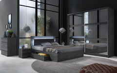 Schlafzimmer-Set TORVAN – 5-teilig mit Schiebetürenschrank, Bett in 2 Liegeflächen (160×200 oder 180×200 cm), Lattenrost, Kommode und 2 Nachttischen – Wellington Eiche / Portland Eiche
