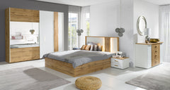 Schlafzimmer-Set WELORA – 6-teilig mit Bett 160×200 oder 180×200 cm, wahlweise mit oder ohne Bettkasten, Lattenrost – Wotan Eiche / Alpinweiß