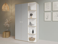 JUGENDZIMMER-SET PENORA – 4-teilig mit Bett 90×200 cm, Kleiderschrank, Schreibtisch und Kommode – Weiß / Grau New York