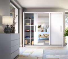 Schiebetürenschrank BAKU 13 – großer Kleiderschrank mit Spiegel & Stauraum (247,8×215×61,6 cm)