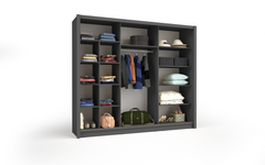 Schiebetürenschrank BAKU 13 – großer Kleiderschrank mit Spiegel & Stauraum (247,8×215×61,6 cm)