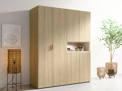 Schlafzimmer-Set VARENO - 5-teilig 160×200 oder 180×200 cm, wahlweise mit oder ohne Bettkasten, Latten– 5-teilig mit Betrost – Barista Eiche / Wüstensand