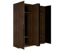 Kleiderschrank WENOVA 20 mit Regal, Toilettentisch und Spiegel – wahlweise mit oder ohne Beleuchtung – Walnuss Elegant / Schwarz Onyx