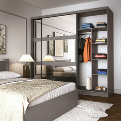 Schlafzimmer-Set FAVERO – 5-teilig mit Schiebetürenschrank, Bett in 3 Liegeflächen (140×200, 160×200 oder 180×200 cm), Kommode und 2 Nachttischen – Grau Graphit