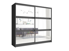 Schlafzimmer-Set FAVERO – 5-teilig mit Schiebetürenschrank, Bett in 3 Liegeflächen (140×200, 160×200 oder 180×200 cm), Kommode und 2 Nachttischen – Grau Graphit