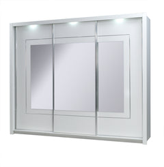 Schlafzimmer-Set PAVORA  – 6-teilig mit Schiebetürenschrank, Bett 160×200 cm, wahlweise mit oder ohne Bettkasten, Lattenrost, Kommode und 2 Nachttischen – Alpinweiß / Weiß Hochglanz