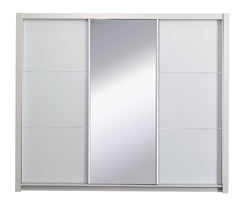 Schlafzimmer-Set SAVONA – 6-teilig mit Schiebetürenschrank, Bett 160×200 cm ohne Bettkasten, Lattenrost, Kommode und 2 Nachttischen – Alpinweiß / Weiß Hochglanz