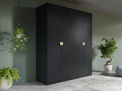 Schlafzimmer-Set MERONA– 5-teilig mit Kleiderschrank, Bett in 2 Liegeflächen (160×200 oder 180×200 cm), wahlweise mit oder ohne Bettkasten, Kommode und 2 Nachttischen – Schwarz Graphit