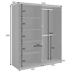 Schlafzimmer-Set MERONA– 5-teilig mit Kleiderschrank, Bett in 2 Liegeflächen (160×200 oder 180×200 cm), wahlweise mit oder ohne Bettkasten, Kommode und 2 Nachttischen – Schwarz Graphit