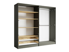 Schlafzimmer-Set RAVENO – 5-teilig mit Kleiderschrank, Bett in 2 Liegeflächen (160×200 oder 180×200 cm), Lattenrost, Kommode und 2 Nachttischen – Grau Graphit / Artisan Eiche