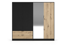 Schlafzimmer-Set URSENA – 6-teilig mit Kleiderschrank, Bett 160×200, wahlweise mit oder ohne Bettkasten, Lattenrost – Schwarz Graphit / Artisan Eiche