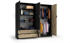 Schlafzimmer-Set URSENA – 6-teilig mit Kleiderschrank, Bett 160×200, wahlweise mit oder ohne Bettkasten, Lattenrost – Schwarz Graphit / Artisan Eiche