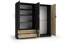 Schlafzimmer-Set URSENA – 6-teilig mit Kleiderschrank, Bett 160×200, wahlweise mit oder ohne Bettkasten, Lattenrost – Schwarz Graphit / Artisan Eiche