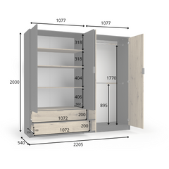 Schlafzimmer-Set URSENA – 6-teilig mit Kleiderschrank, Bett 160×200, wahlweise mit oder ohne Bettkasten, Lattenrost – Schwarz Graphit / Artisan Eiche
