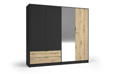 Schlafzimmer-Set URSENA – 6-teilig mit Kleiderschrank, Bett 160×200, wahlweise mit oder ohne Bettkasten, Lattenrost – Schwarz Graphit / Artisan Eiche