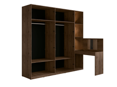 Kleiderschrank WENOVA 20 mit Regal, Toilettentisch und Spiegel – wahlweise mit oder ohne Beleuchtung – Walnuss Elegant / Schwarz Onyx