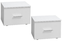 Schlafzimmer-Set PAVORA  – 6-teilig mit Schiebetürenschrank, Bett 160×200 cm, wahlweise mit oder ohne Bettkasten, Lattenrost, Kommode und 2 Nachttischen – Alpinweiß / Weiß Hochglanz