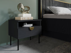 Schlafzimmer-Set MERONA– 5-teilig mit Kleiderschrank, Bett in 2 Liegeflächen (160×200 oder 180×200 cm), wahlweise mit oder ohne Bettkasten, Kommode und 2 Nachttischen – Schwarz Graphit