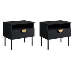 Schlafzimmer-Set MERONA– 5-teilig mit Kleiderschrank, Bett in 2 Liegeflächen (160×200 oder 180×200 cm), wahlweise mit oder ohne Bettkasten, Kommode und 2 Nachttischen – Schwarz Graphit