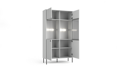 Wohnzimmer-Set IVELA – 4-teilig mit TV-Lowboard, Couchtisch, beleuchteter Vitrine und Sideboard – Grau