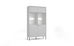 Wohnzimmer-Set IVELA – 4-teilig mit TV-Lowboard, Couchtisch, beleuchteter Vitrine und Sideboard – Grau