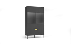 Wohnzimmer-Set MERONA – 4-teilig mit beleuchteter Vitrine, TV-Lowboard, Couchtisch und Sideboard – Schwarz Graphit