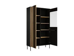 Wohnzimmer-Set RAVENO – 5-teilig mit 2 Sideboards, TV-Lowboard, Couchtisch und Vitrine– Schwarz Onyx / Artisan Eiche