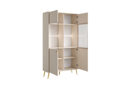 Esszimmer-Set ROSVIA – 4-teilig mit Vitrine, 2 Sideboards und Esstisch 180 cm – Vitrine wahlweise mit oder ohne Beleuchtung – Wüstensand