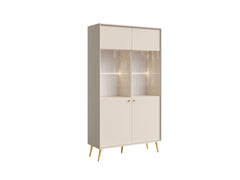 Esszimmer-Set ROSVIA – 4-teilig mit Vitrine, 2 Sideboards und Esstisch 180 cm – Vitrine wahlweise mit oder ohne Beleuchtung – Wüstensand