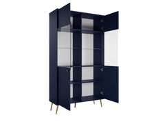 Wohnzimmer-Set ROSVIA – 5-teilig mit Vitrine, 2 Sideboards, TV-Lowboard und Couchtisch – Vitrine wahlweise mit oder ohne Beleuchtung – Dunkelblau