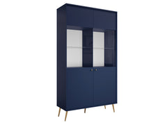 Wohnzimmer-Set ROSVIA – 5-teilig mit Vitrine, 2 Sideboards, TV-Lowboard und Couchtisch – Vitrine wahlweise mit oder ohne Beleuchtung – Dunkelblau